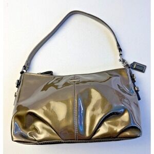 Coach Madison Patent Leather Demi Small Pleated Pewter Handbag Pouch 46619